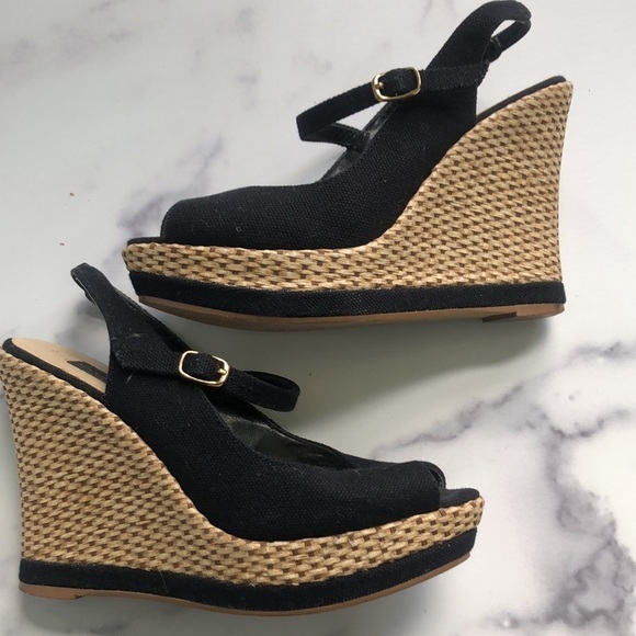 Steven by Steve Madden Black Canvas Mary Jane Style Wedges Size 6M - Picture 9 of 11